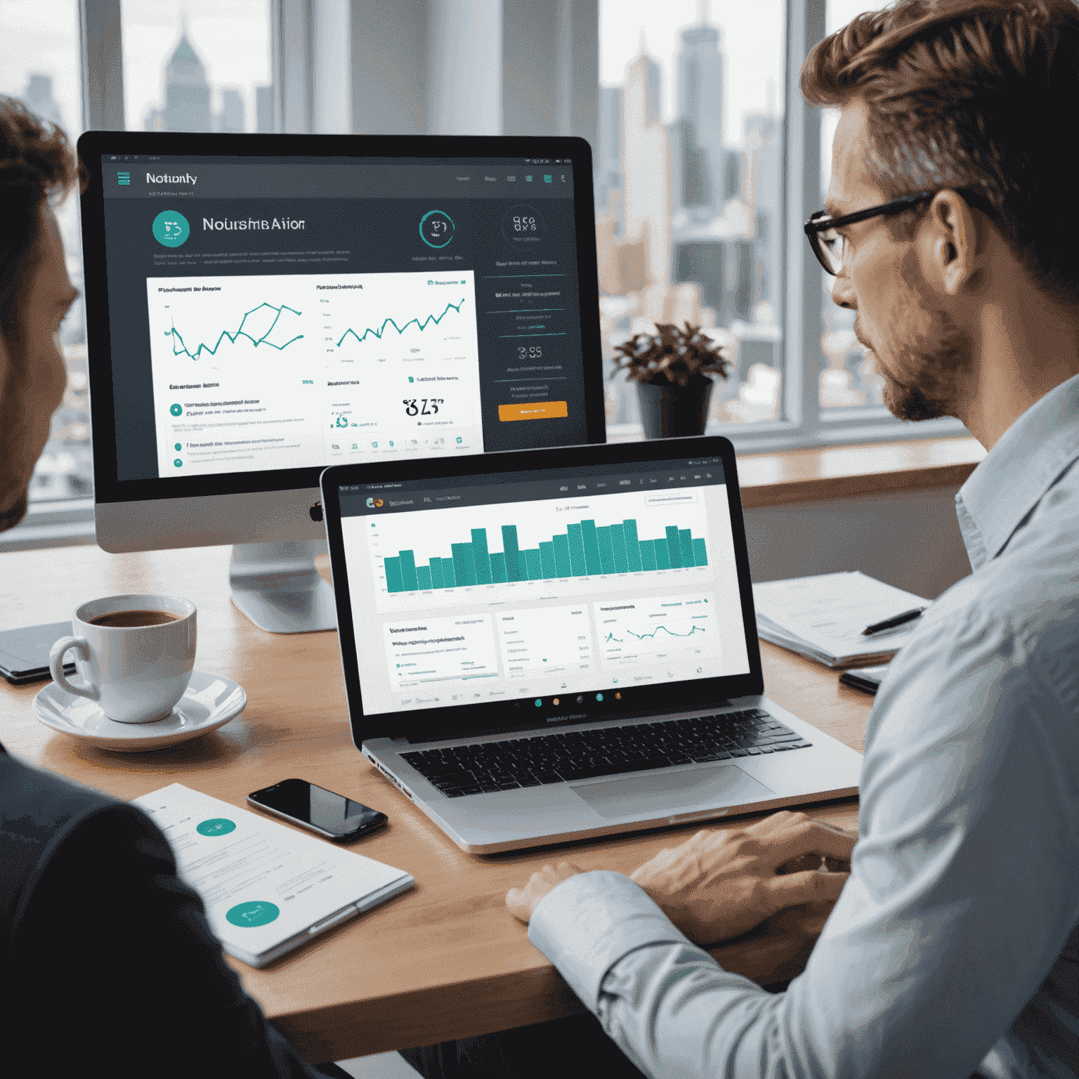 Split screen showing a traditional financial advisor on one side and a sleek, user-friendly robo-advisor interface on the other