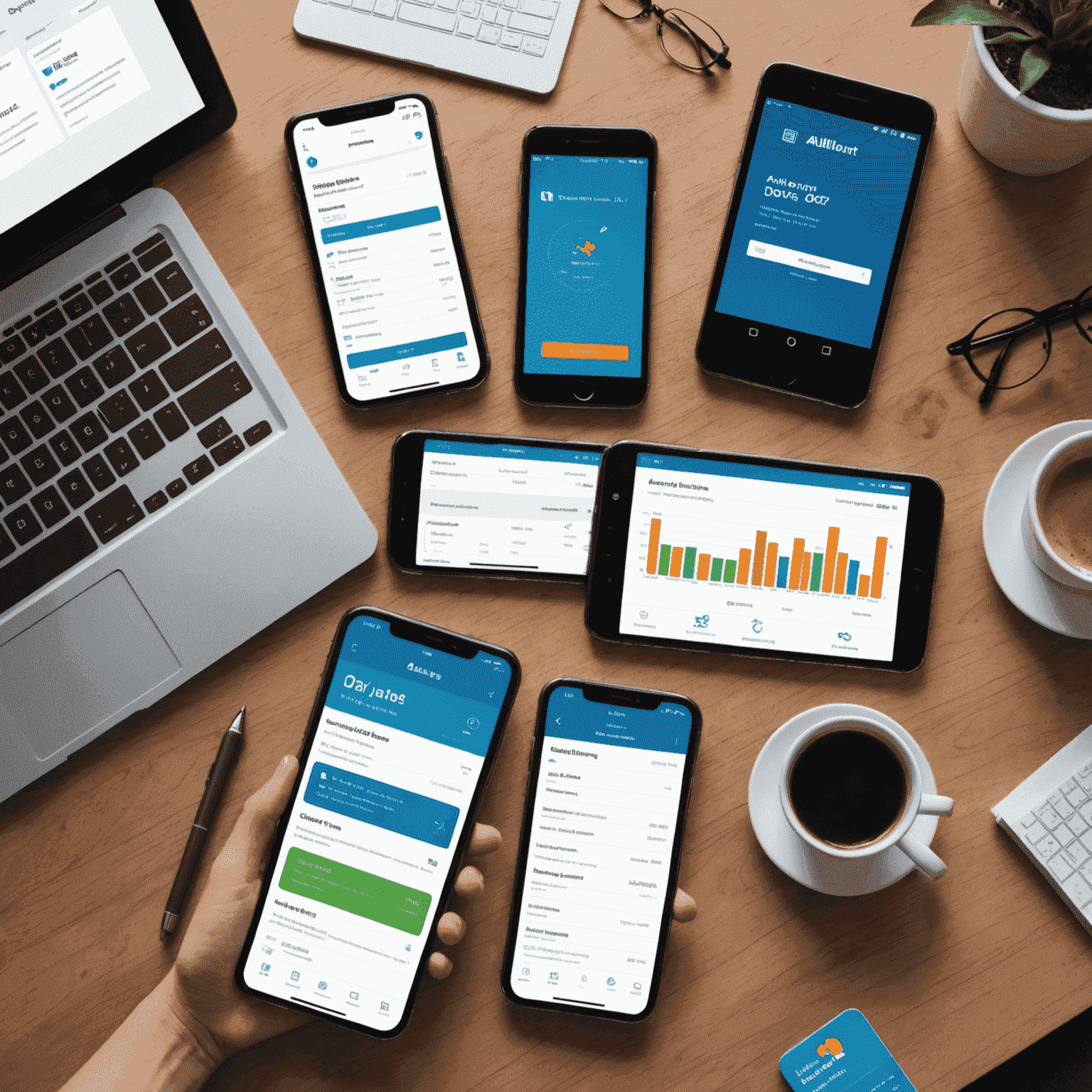 A collage of Alliant's digital banking features, including mobile check deposit, account overview, and budgeting tools, displayed on various devices