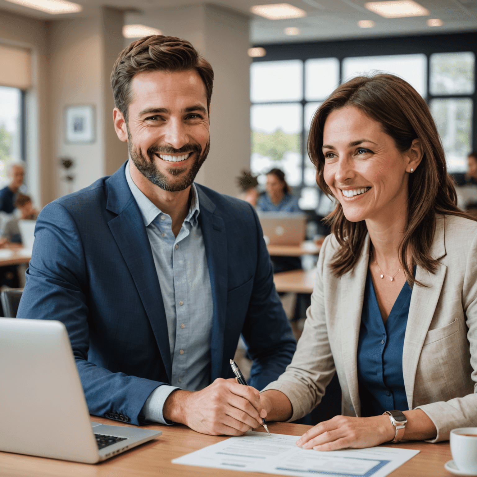 A friendly Alliant loan specialist discussing loan options with a smiling customer, showcasing personalized service